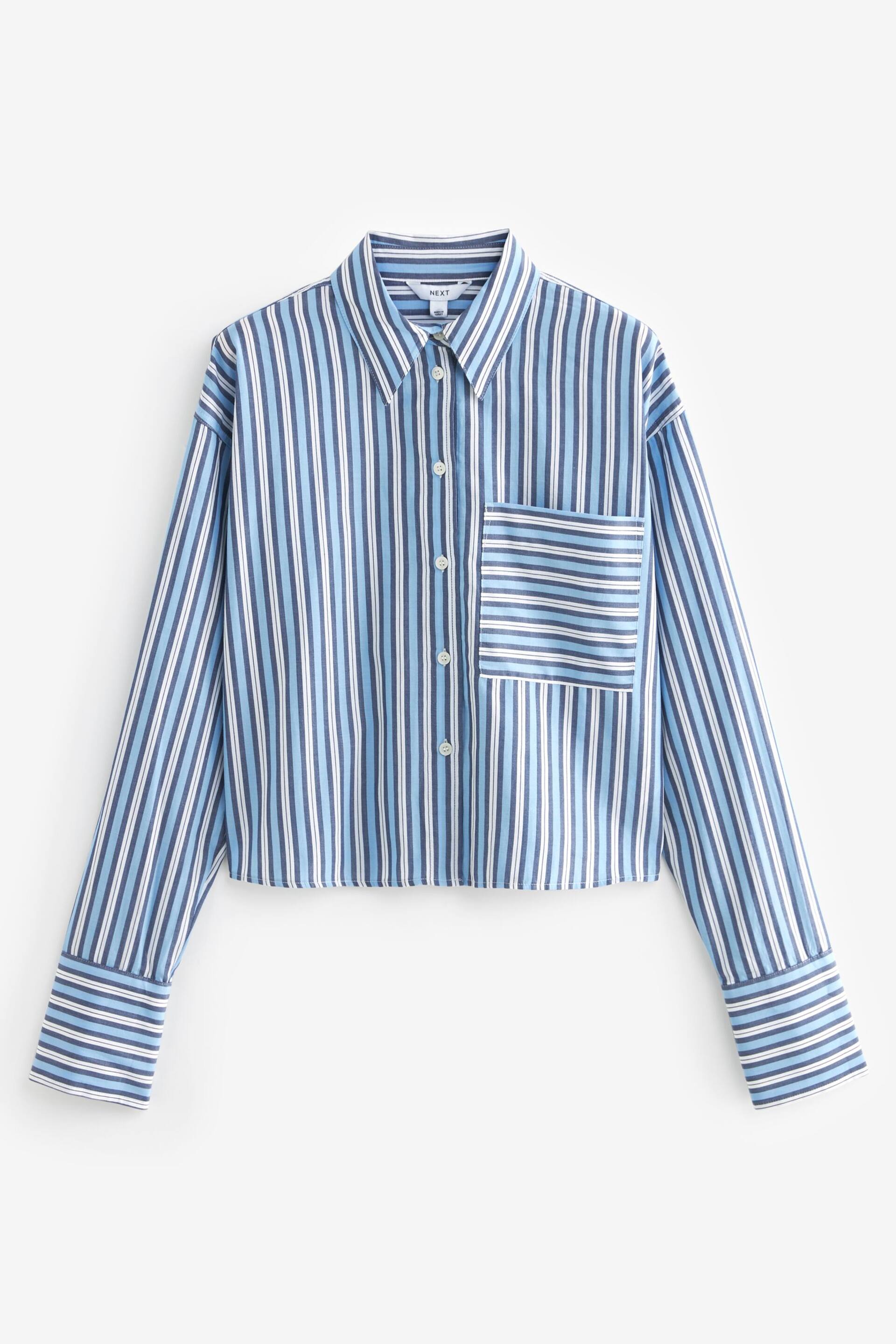 Blue/White Stripe Long Sleeve Cotton Cropped Shirt - Image 6 of 7