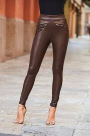 Sosandar Brown/Cream Tall Leather Look Premium Leggings - Image 3 of 5