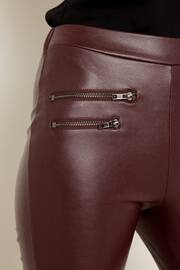 Sosandar Red/Cream Tall Leather Look Premium Leggings - Image 3 of 4