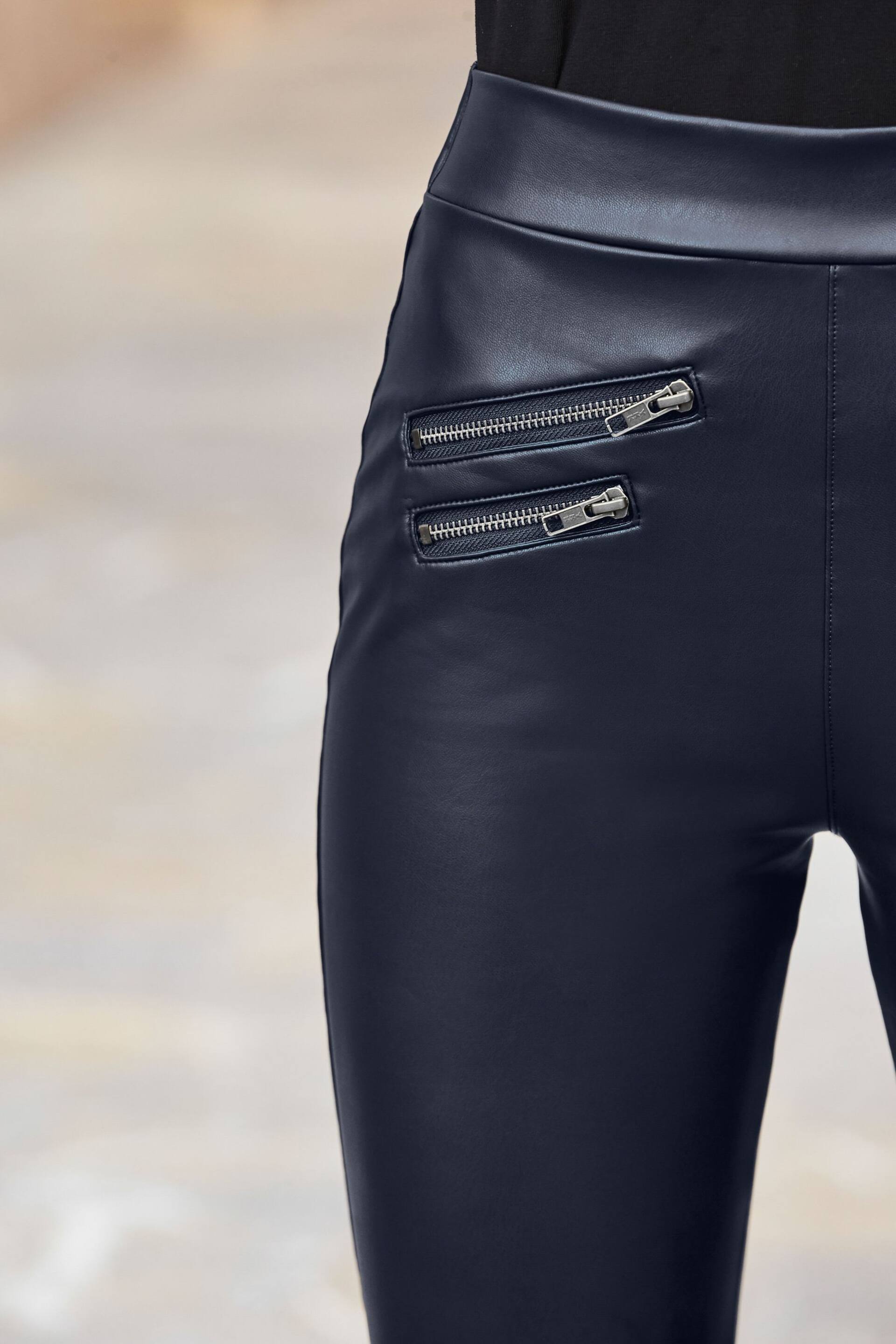 Sosandar Blue Tall Leather Look Premium Leggings - Image 4 of 4