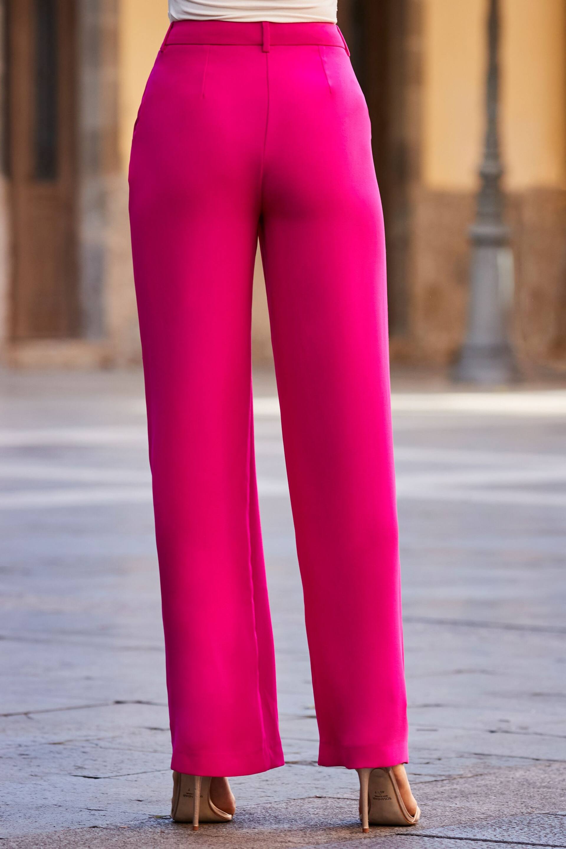 Sosandar Pink Wide Leg Trousers - Image 4 of 5