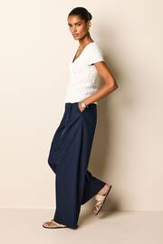 Navy Blue Cotton Mix Smart Wide Leg Trousers - Image 2 of 7