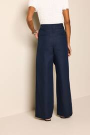 Navy Blue Cotton Mix Smart Wide Leg Trousers - Image 4 of 7