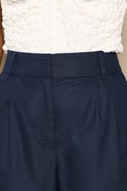 Navy Blue Cotton Mix Smart Wide Leg Trousers - Image 5 of 7