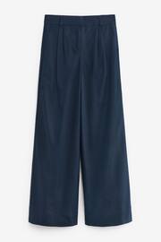 Navy Blue Cotton Mix Smart Wide Leg Trousers - Image 6 of 7