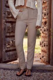 Natural Linen Blend Taper Trousers - Image 2 of 6