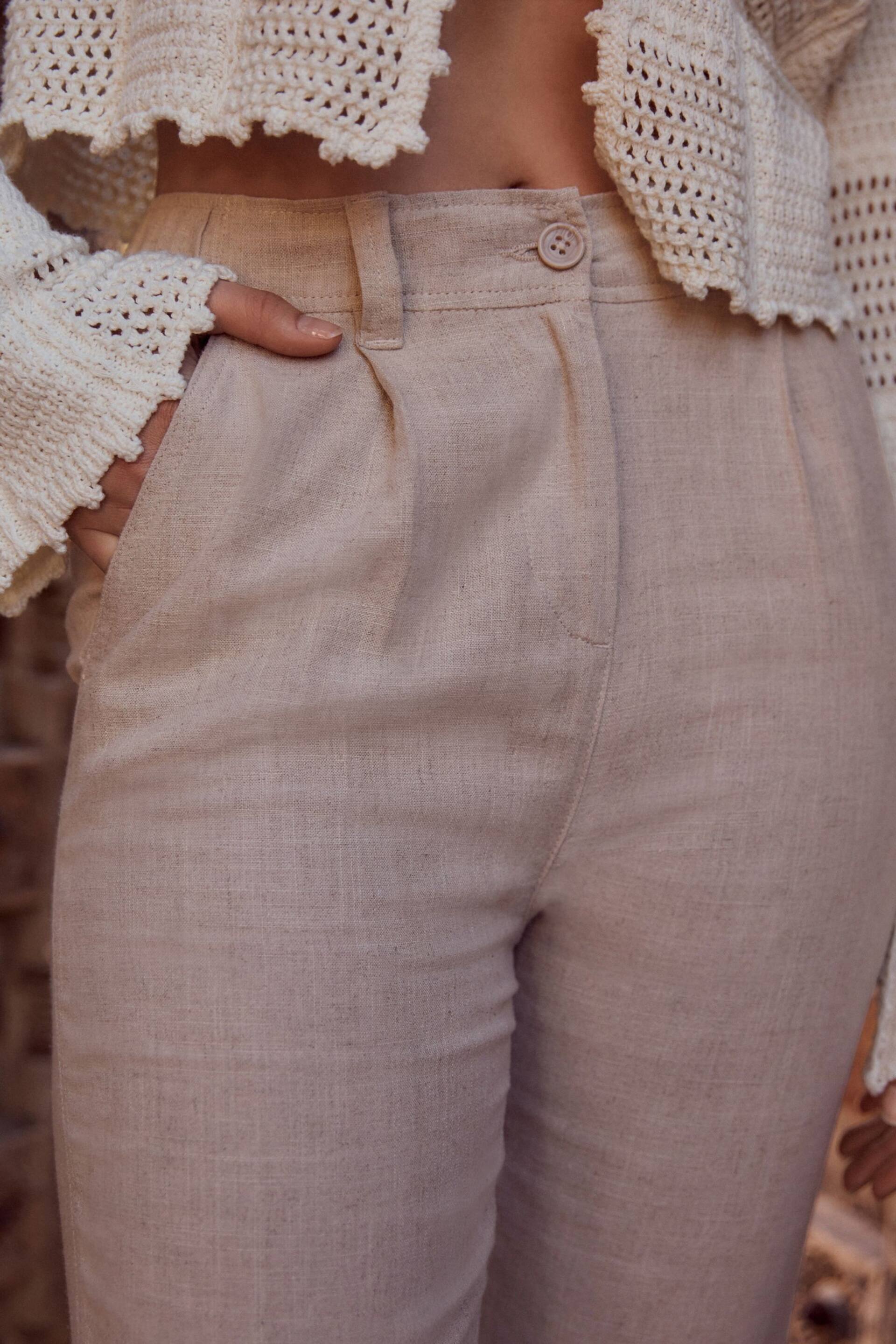 Natural Linen Blend Taper Trousers - Image 4 of 6