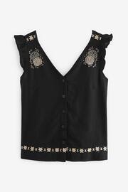 Black Embroidery Linen Blend Ruffle Sleeve Top - Image 6 of 6
