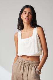 White Summer Square Neck Top with Linen - Image 1 of 6