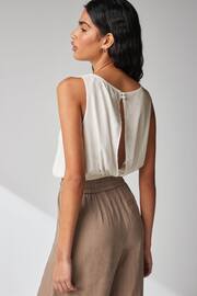 White Summer Square Neck Top with Linen - Image 2 of 6