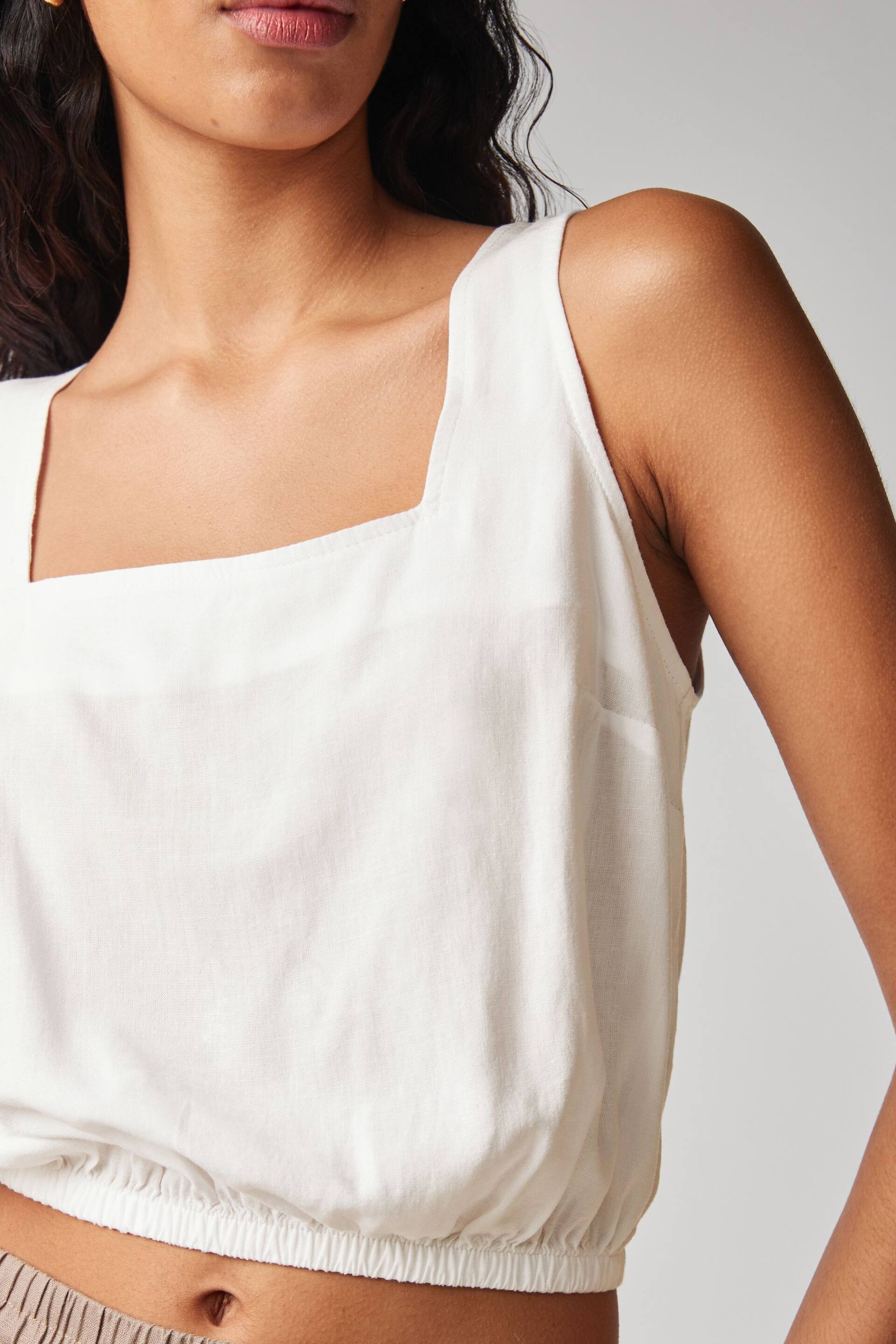 White Summer Square Neck Top with Linen - Image 3 of 6