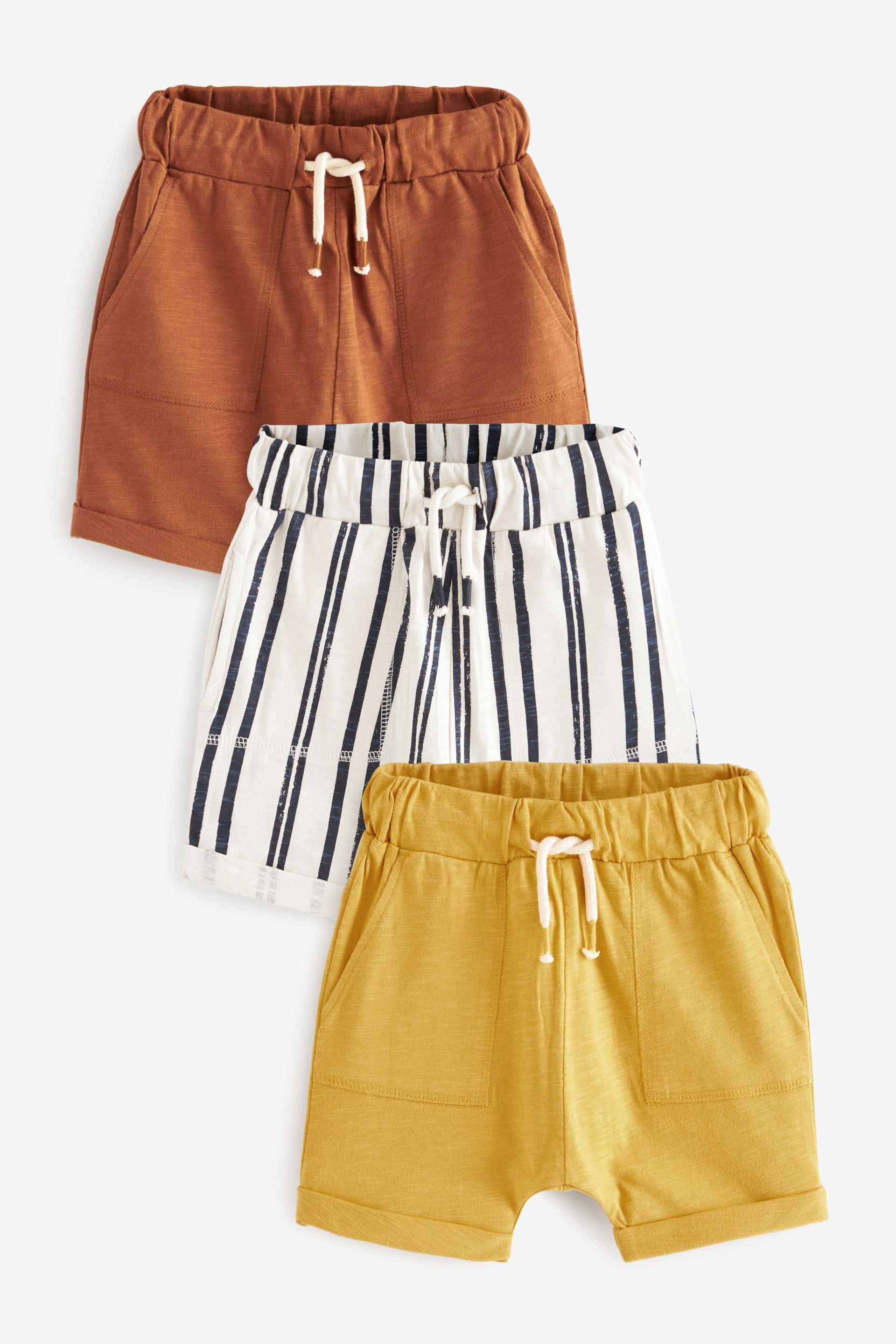 Ochre Yellow Stripe All Over Print Lightweight Jersey Shorts 3 Pack (3mths-7yrs) - Image 1 of 6
