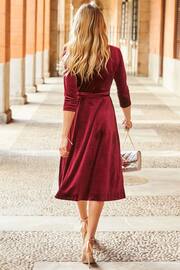 Sosandar Red Luxe Velvet Wrap Midi Dress - Image 2 of 4