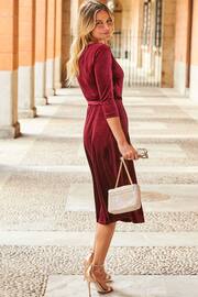 Sosandar Red Luxe Velvet Wrap Midi Dress - Image 3 of 4