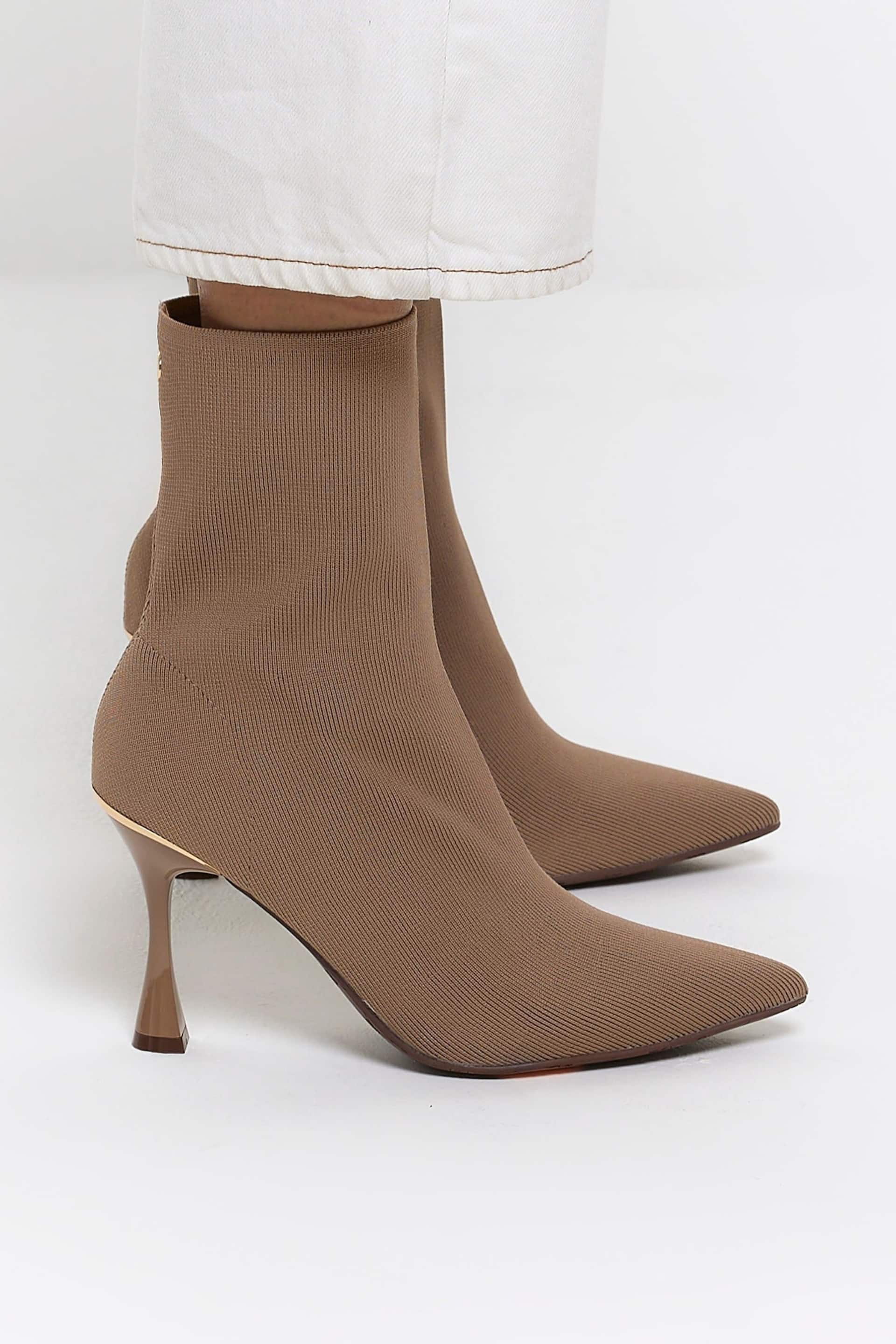 River Island Brown Knitted Point Ankle Boots - Image 1 of 6