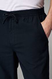 Black Relaxed Fit Linen Cotton Elasticated Drawstring Trousers - Image 5 of 10
