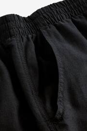 Black Relaxed Fit Linen Cotton Elasticated Drawstring Trousers - Image 8 of 10
