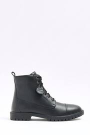 River Island Black Leather Leather Laced Combat Boots - Image 1 of 5