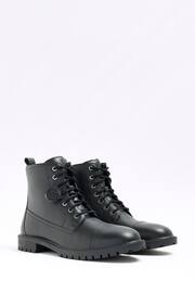 River Island Black Leather Leather Laced Combat Boots - Image 2 of 5