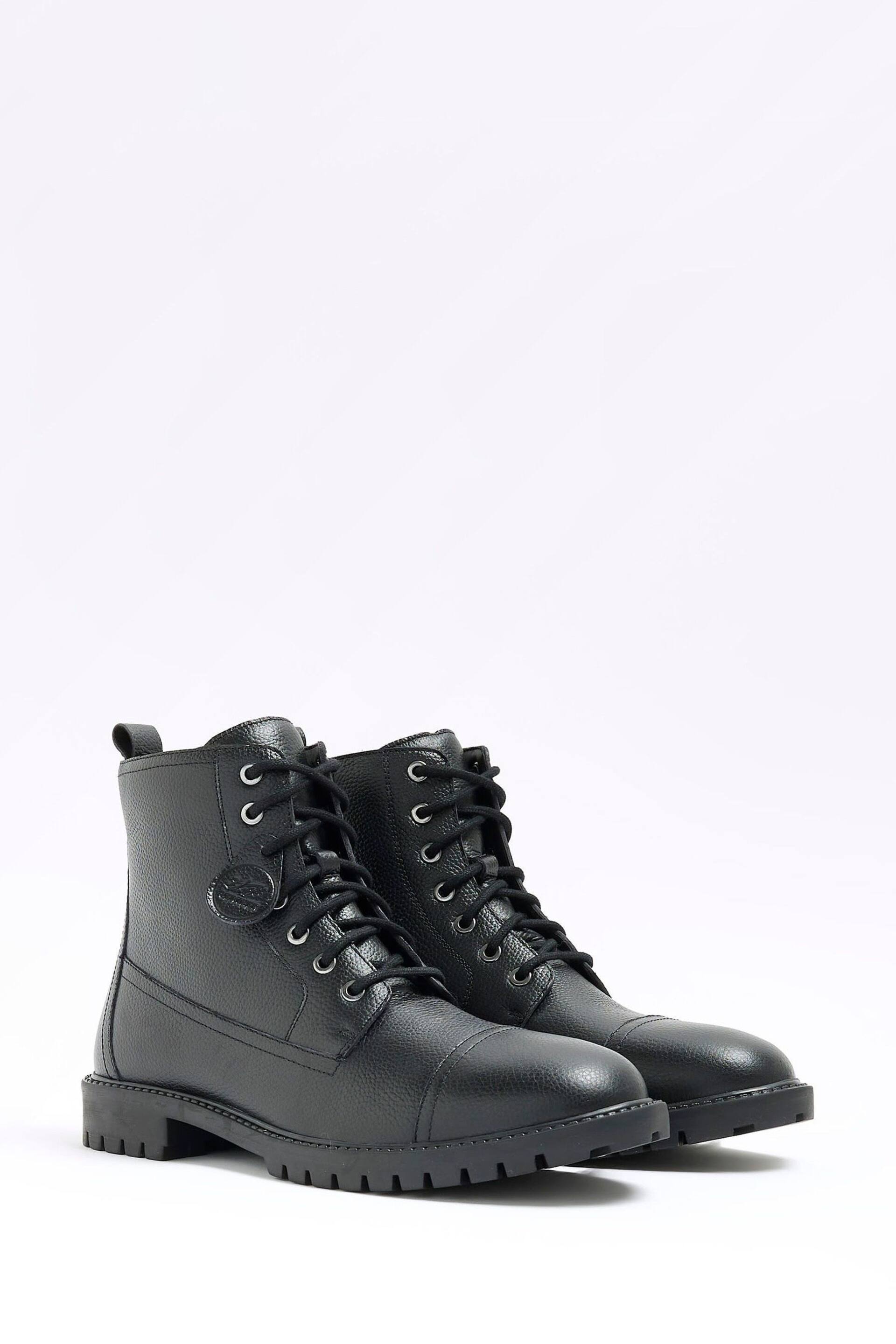 River Island Black Leather Leather Laced Combat Boots - Image 2 of 5