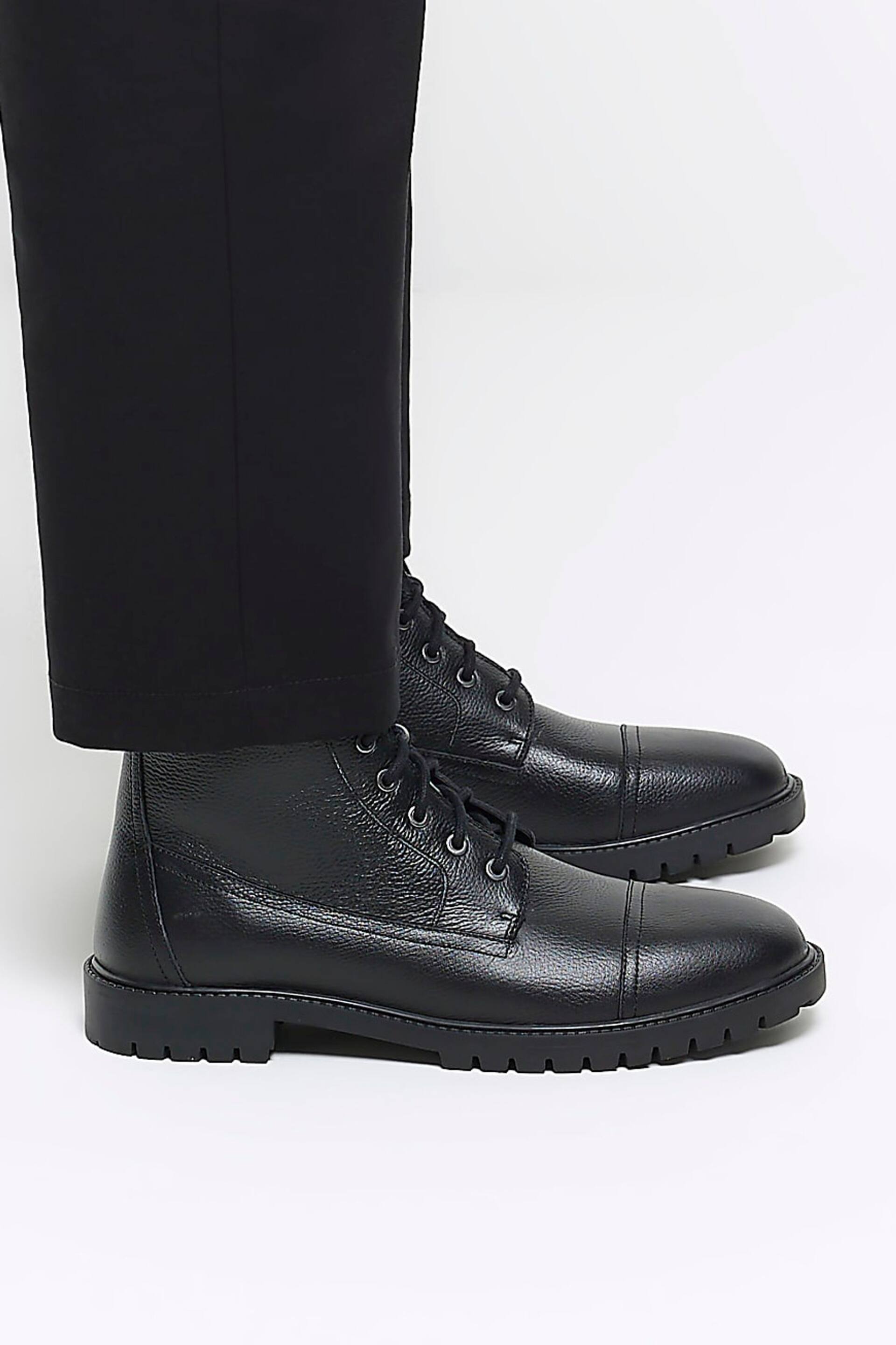 River Island Black Leather Leather Laced Combat Boots - Image 5 of 5