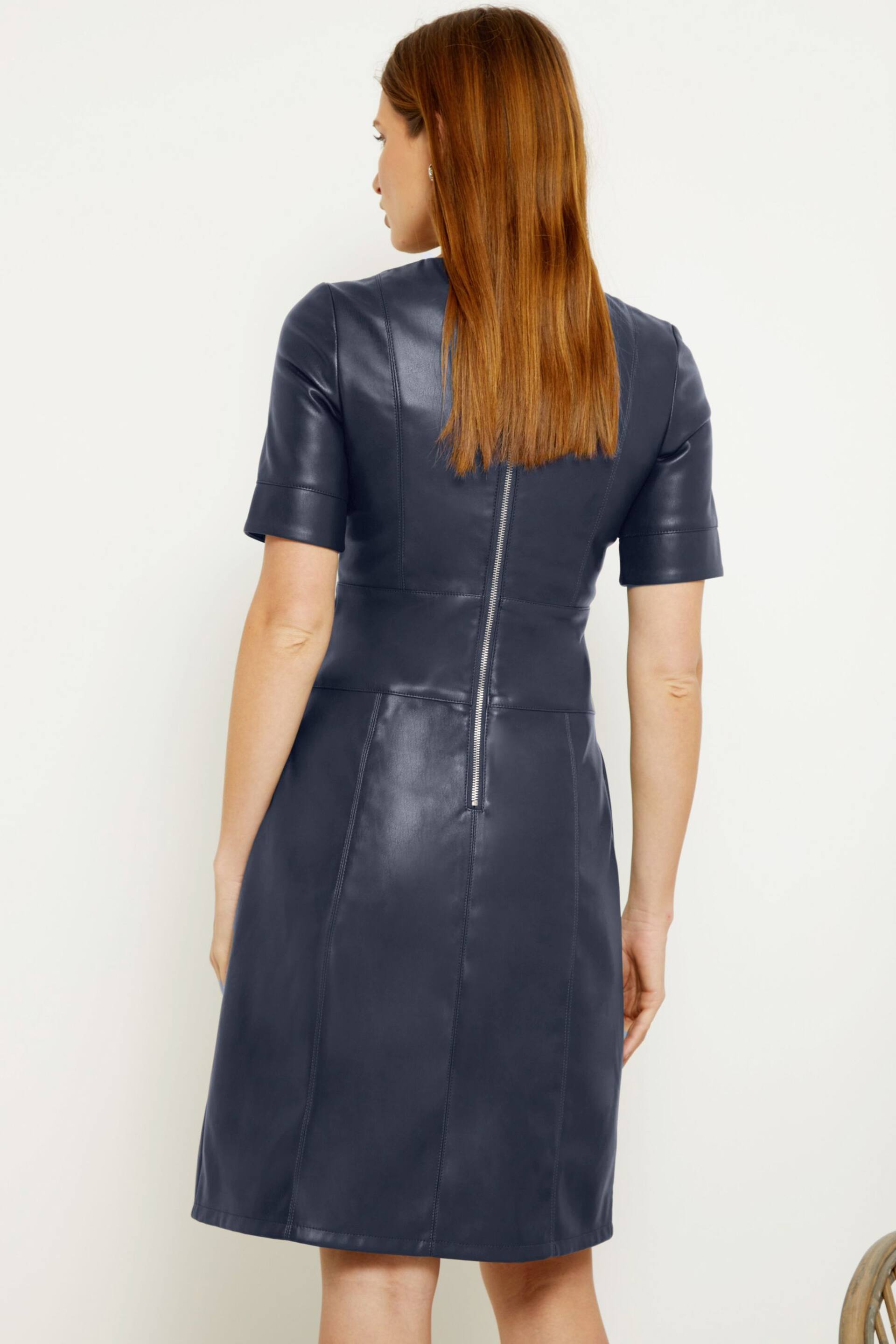 Sosandar Blue Leather Look Panelled Shift Dress - Image 3 of 4