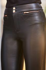 Sosandar Black Rose Gold Button & Zip Detail Leather Look Leggings - Image 5 of 5