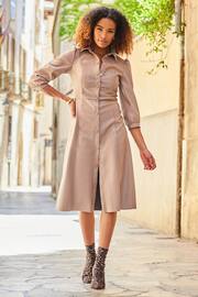 Sosandar Brown Faux Leather Popper Front Shirt Dress - Image 3 of 5