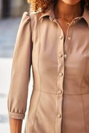 Sosandar Brown Faux Leather Popper Front Shirt Dress - Image 5 of 5