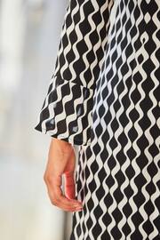 Sosandar Black Printed Shift Dress With Neck Trim Detail - Image 5 of 5