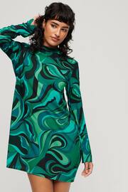Superdry Green Long Sleeve Printed Mini Dress - Image 1 of 6