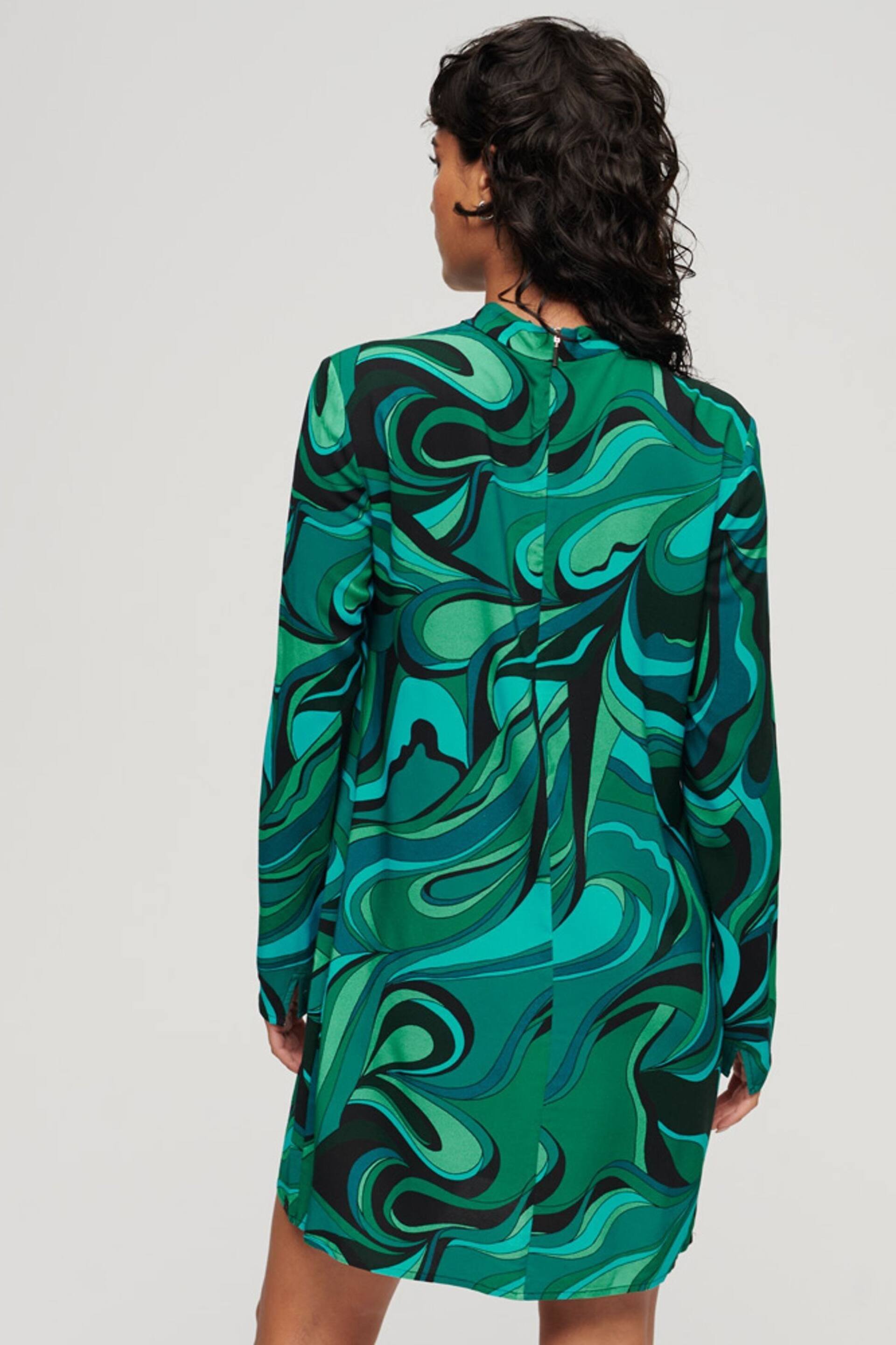 Superdry Green Long Sleeve Printed Mini Dress - Image 2 of 6