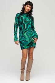 Superdry Green Long Sleeve Printed Mini Dress - Image 3 of 6