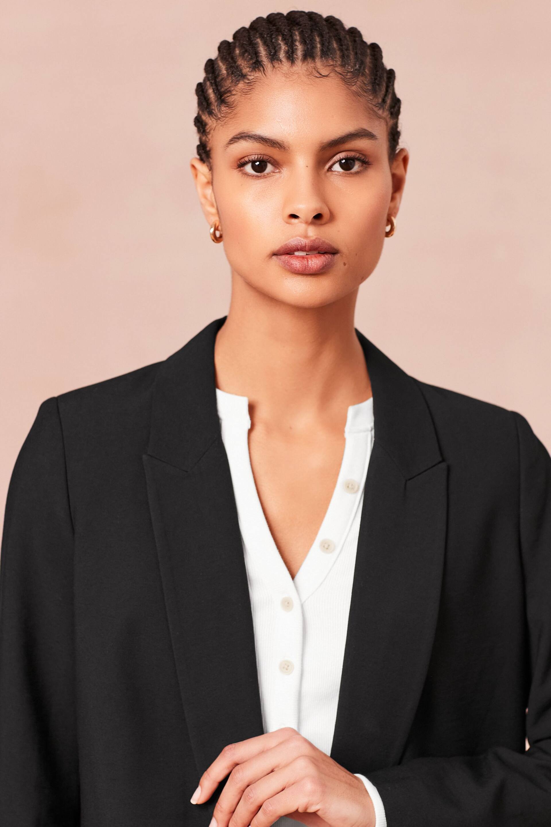 Black Relaxed Fit Edge to Edge Blazer - Image 4 of 6