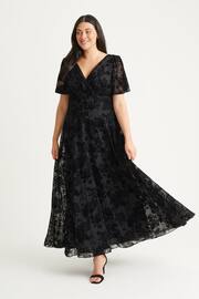 Scarlett & Jo Black Isabelle Velvet Flock Angel Sleeve Maxi Dress - Image 1 of 5