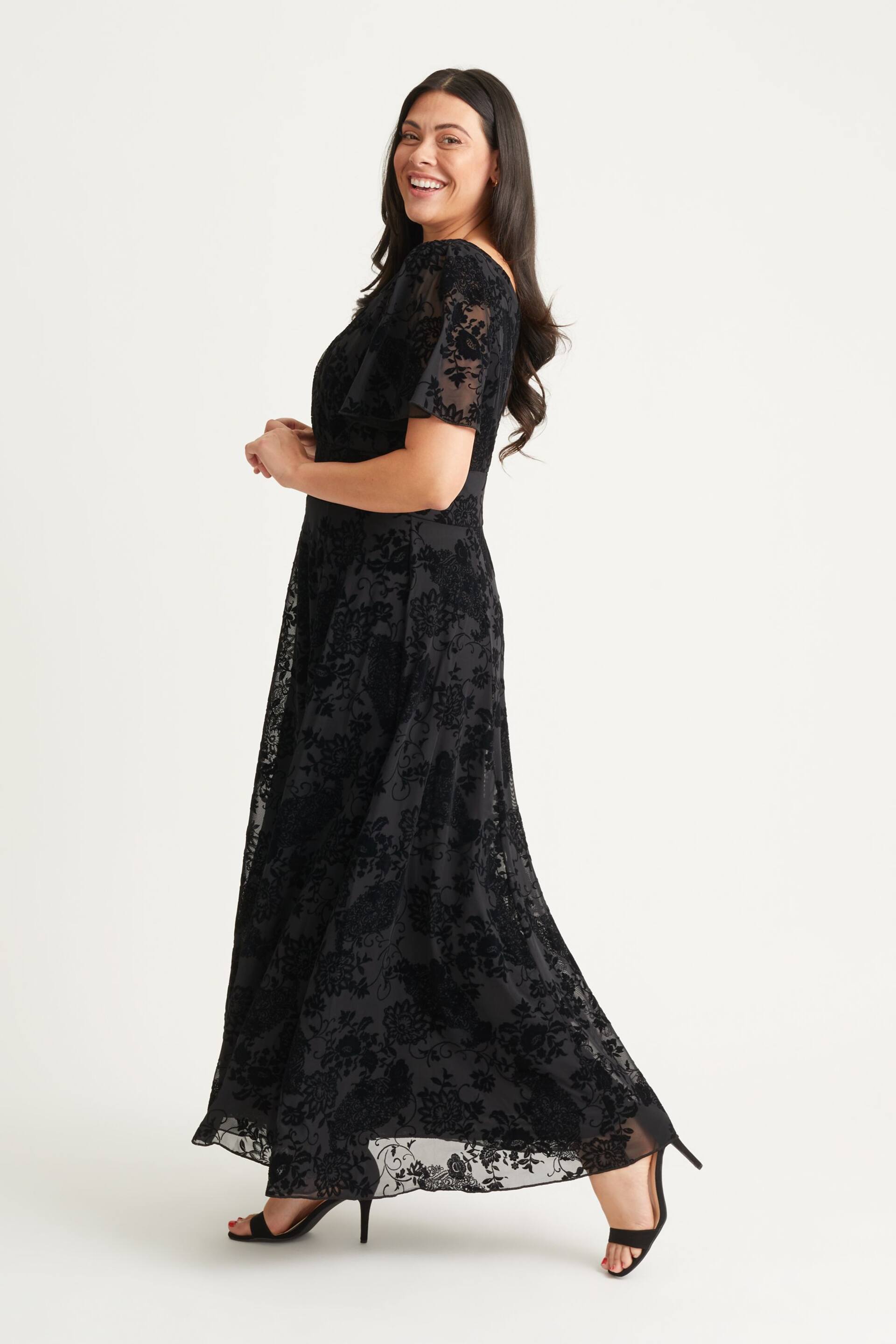 Scarlett & Jo Black Isabelle Velvet Flock Angel Sleeve Maxi Dress - Image 3 of 5