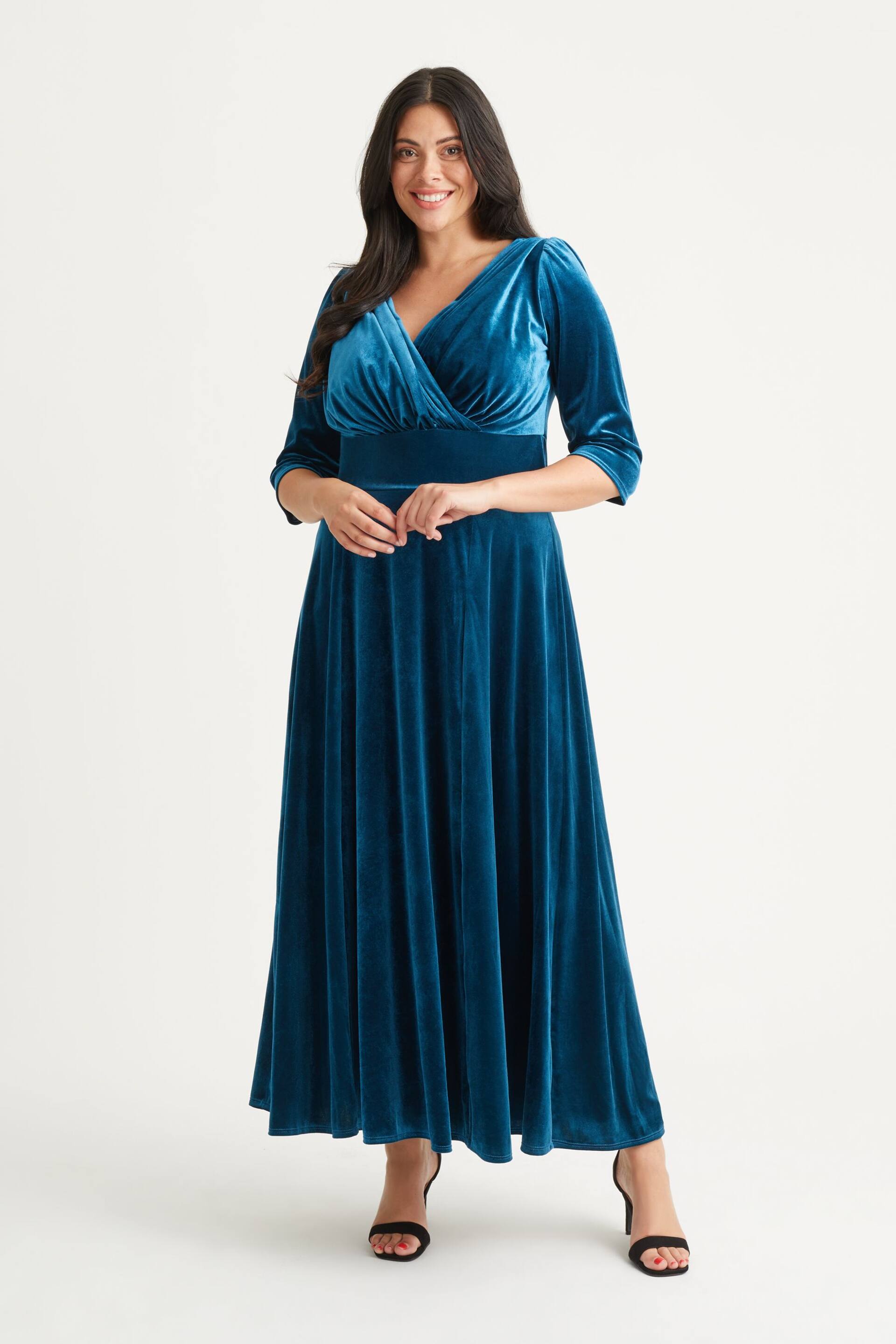 Scarlett & Jo Teal Blue Verity Velvet Maxi Gown - Image 1 of 4