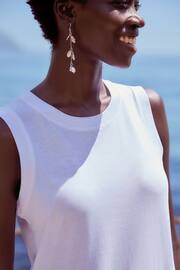 White Sleeveless Crew Neck Tiered Summer Maxi Jersey Dress - Image 3 of 6