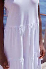 White Sleeveless Crew Neck Tiered Summer Maxi Jersey Dress - Image 4 of 6