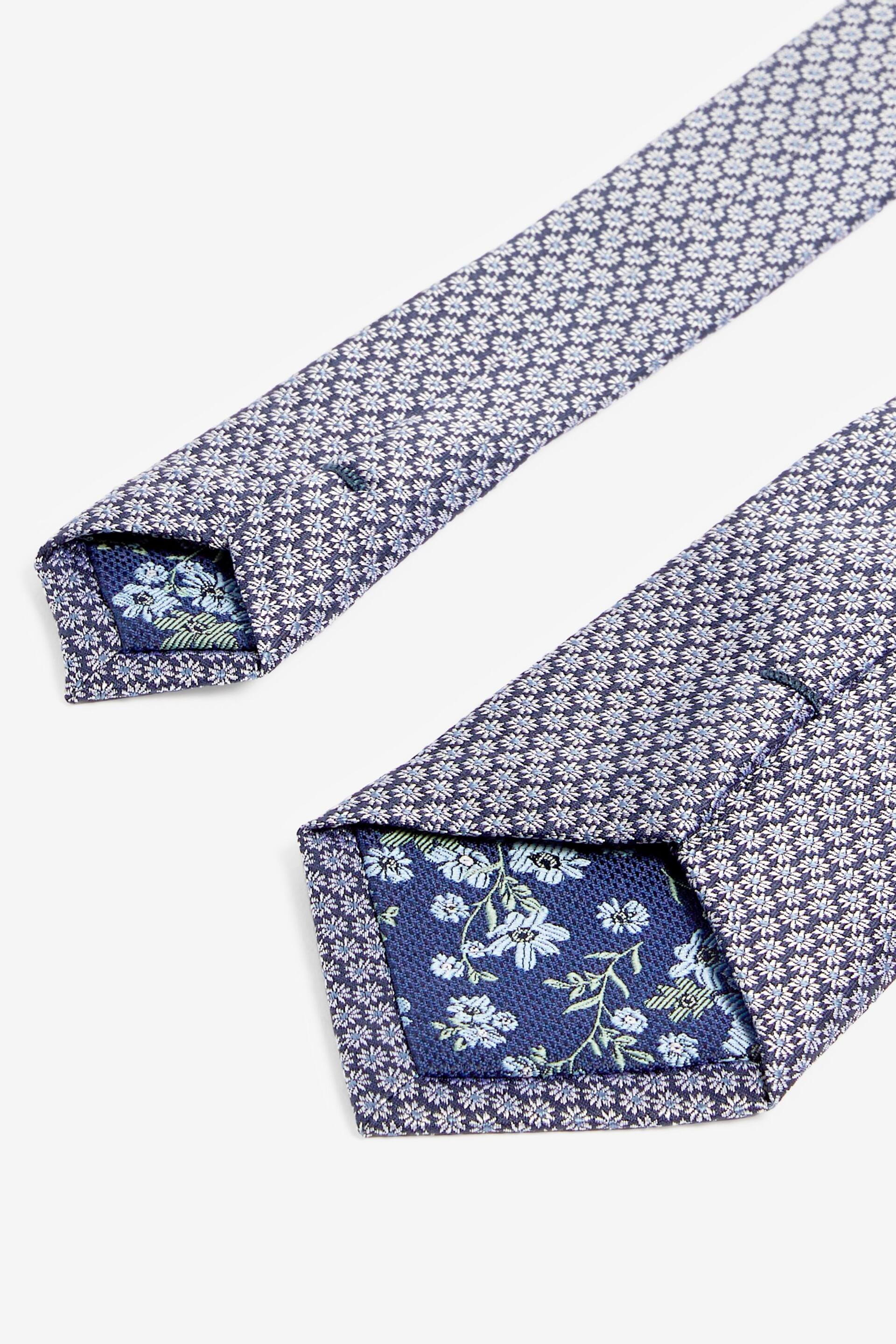 Blue Floral Silk Pattern Tie - Image 3 of 3
