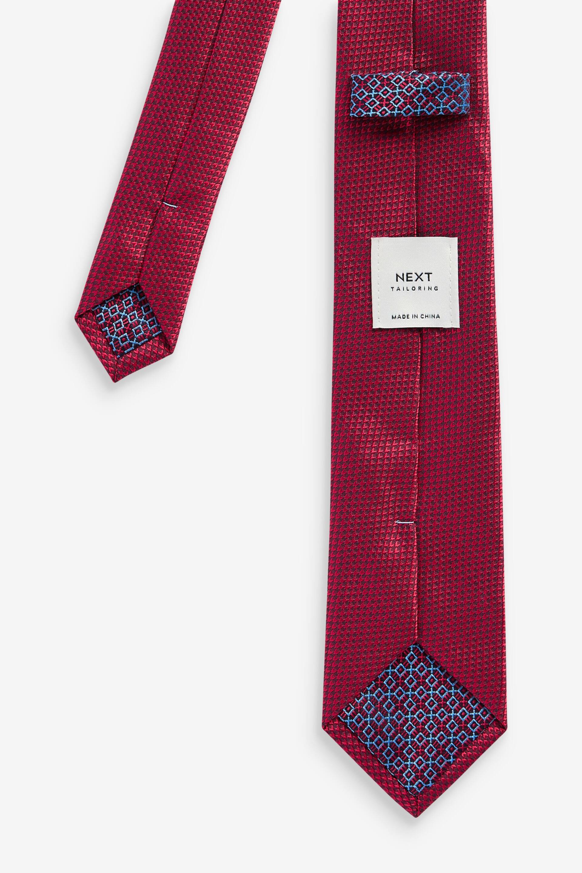 Red Geometric Slim Tie And Pocket Square Set - Image 2 of 4