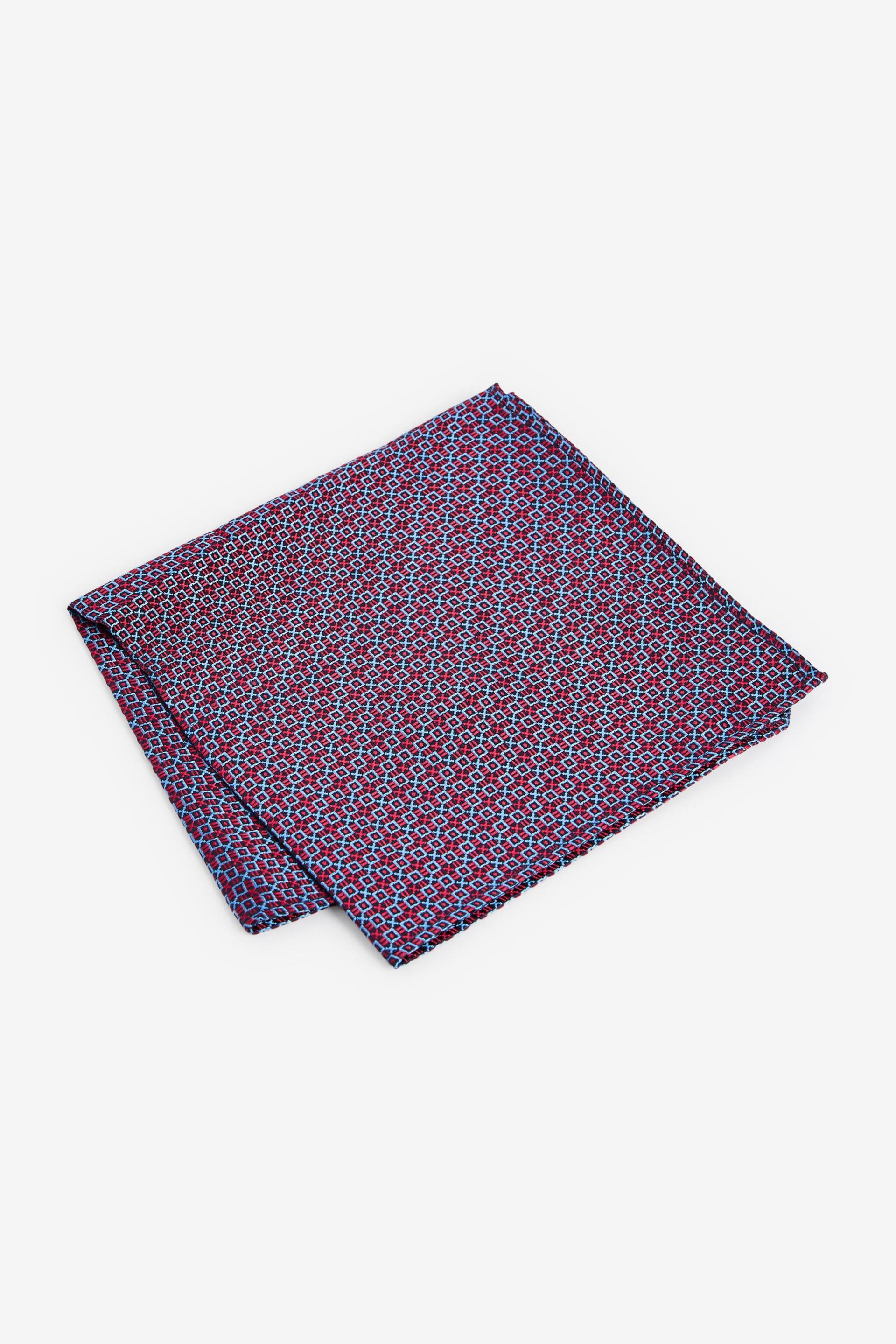 Red Geometric Slim Tie And Pocket Square Set - Image 3 of 4