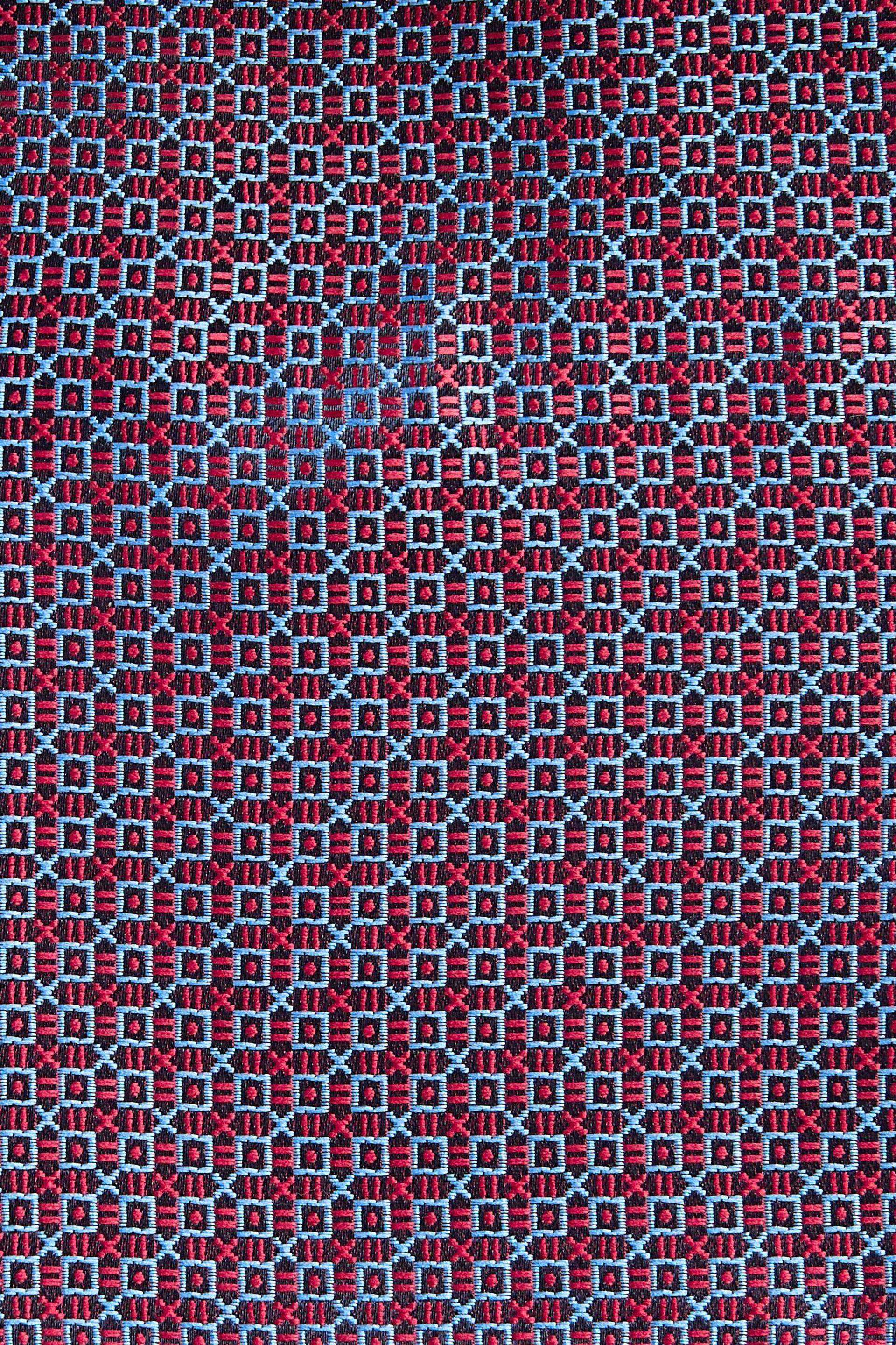 Red Geometric Slim Tie And Pocket Square Set - Image 4 of 4