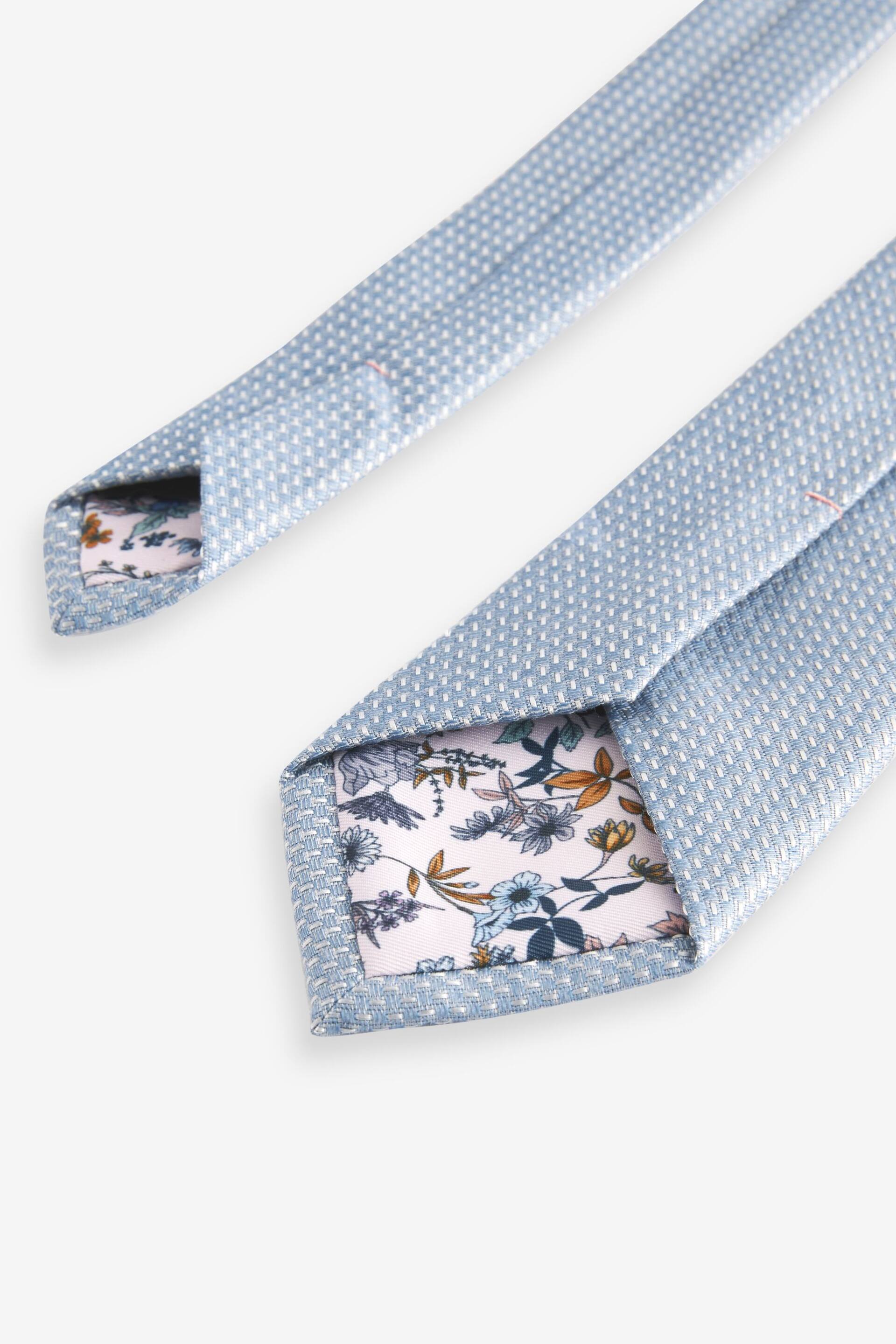 Light Blue/Pink Floral Tie And Pocket Square Set - Image 4 of 5