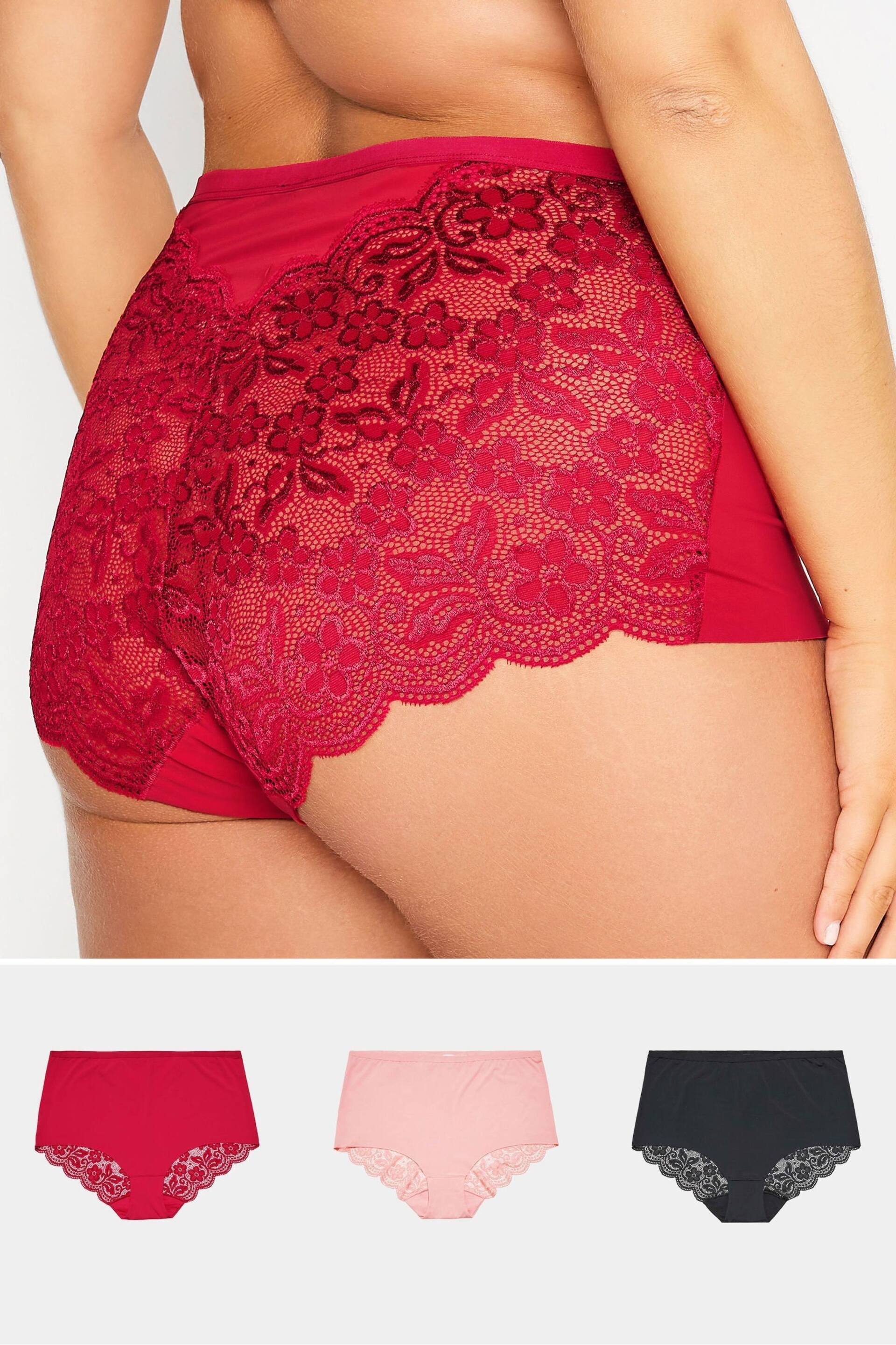 Yours Curve Pink Lace Mid Rise Shorts 3 Pack - Image 1 of 3