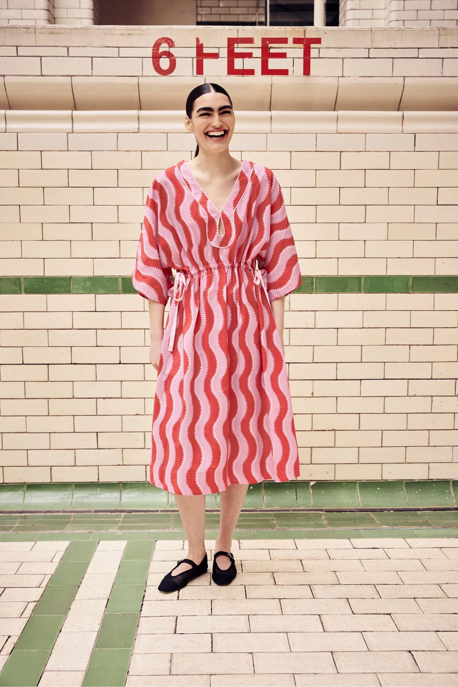 Cath Kidston Pink/Red Swirl Print Kaftan Dress - Image 1 of 6