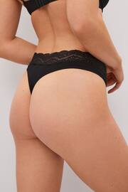 Black Thong Cotton and Lace Knickers 7 Pack - Image 2 of 5