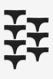 Black Thong Cotton and Lace Knickers 7 Pack - Image 4 of 5
