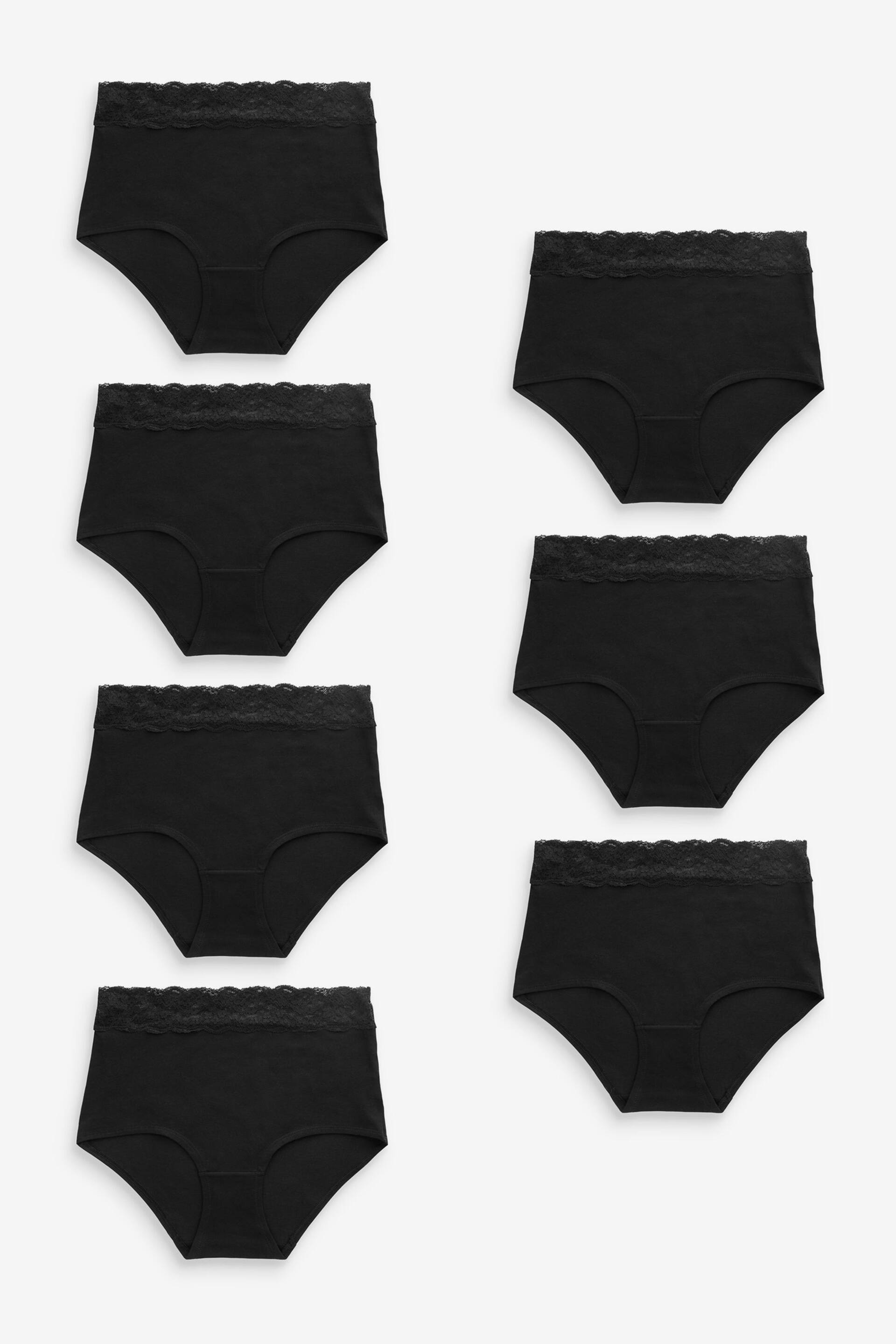 Black Full Brief Cotton and Lace Knickers 7 Pack - Image 4 of 5