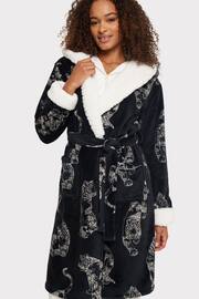 Chelsea Peers Black Curve Fleece Linear Tiger Print Dressing Gown - Image 1 of 5